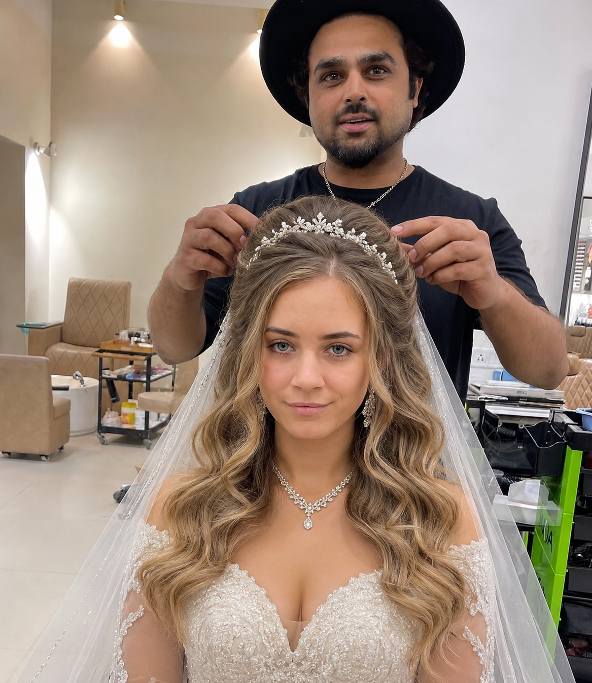 Bridal hair updo styling for Indian wedding by expert at Studio 17 Salon Gurgaon