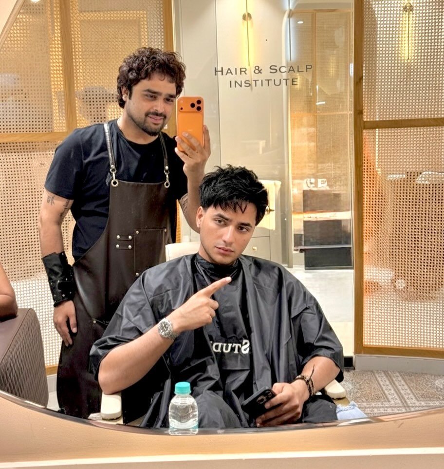 Men's precision bob haircut and blowout at luxury salon DLF Gurgaon
